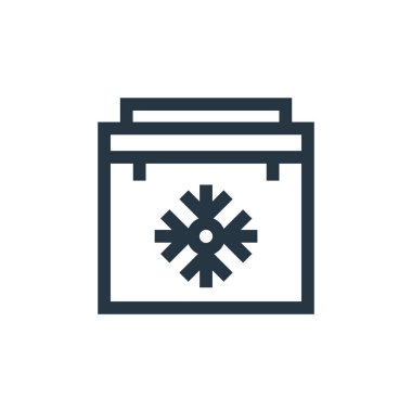 Taşınabilir buzdolabı vektör simgesi. Taşınabilir, düzenlenebilir felç. Taşınabilir buzdolabı lineer sembolü web ve mobil uygulamalarda, logoda, yazdırma ortamında kullanılıyor. İnce çizgili çizim. Vektör izole çizimi.