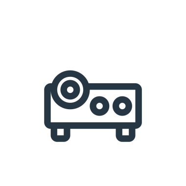Projektör vektör simgesi. Projektör düzenlenebilir felç. Web ve mobil uygulamalarda kullanmak için projektör doğrusal sembolü, logo, yazdırma ortamı. İnce çizgili çizim. Vektör izole çizimi.