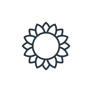ayçiçeği vektör simgesi. Ayçiçeği inmesi. Web ve mobil uygulamalarda kullanmak için ayçiçeği doğrusal sembolü, logo, yazdırma medyası. İnce çizgili çizim. Vektör izole çizimi.