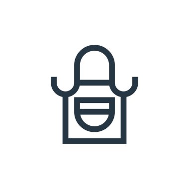 Önlük vektör simgesi. Önlük, düzeltilebilir felç. İnternet ve mobil uygulamalarda kullanım için apron lineer sembolü, logo, yazdırma medyası. İnce çizgili çizim. Vektör izole çizimi.