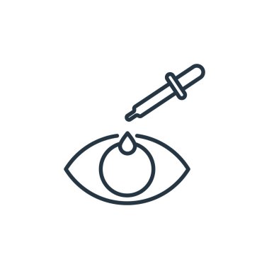 Göz damlası vektör simgesi. Göz damlası, düzenlenebilir felç. İnternet ve mobil uygulamalarda, logoda ve yazılı medyada kullanılacak göz damlası doğrusal sembolü. İnce çizgili çizim. Vektör izole çizimi.