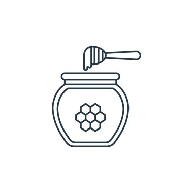 bal kavanozu vektör simgesi. Bal kavanozu düzenlenebilir felç. Bal kavanozu lineer sembolü web ve mobil uygulamalarda, logoda, yazdırma ortamında kullanılır. İnce çizgili çizim. Vektör izole çizimi.