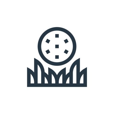 Golf topu vektör simgesi. Kurgulanabilir golf topu vuruşu. İnternet ve mobil uygulamalarda, logoda ve yazılı medyada kullanılmak üzere golf topu lineer sembolü. İnce çizgili çizim. Vektör izole çizimi.