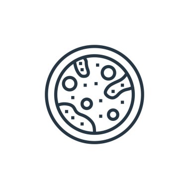 Petri kabı vektör simgesi. Petri kabı yenilebilir felç. Web ve mobil uygulamalarda, logoda, yazdırma ortamında kullanılmak üzere petri kabı doğrusal sembolü. İnce çizgili çizim. Vektör izole çizimi.