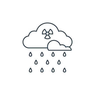 Asit yağmuru vektör simgesi. Asit yağmuruna dayanıklı felç. Web ve mobil uygulamalarda kullanım için asit yağmuru lineer sembolü, logo, yazdırma medyası. İnce çizgili çizim. Vektör izole çizimi.