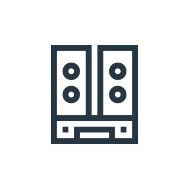 Hoparlörler vektör simgesi. Hoparlörler düzenlenebilir vuruş. Web ve mobil uygulamalarda kullanmak için hoparlörler doğrusal sembol, logo, yazdırma ortamı. İnce çizgili çizim. Vektör izole çizimi.