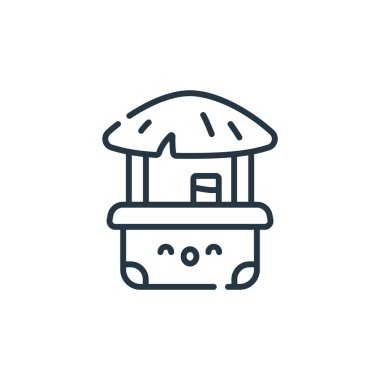 Plaj bar ikonu. Plaj barı felci. Web ve mobil uygulamalarda, logoda, yazdırma ortamında kullanmak için plaj bar lineer sembolü. İnce çizgili çizim. Vektör izole çizimi.