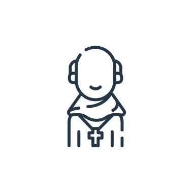 Keşiş vektör simgesi. Friar düzenlenebilir felç. Web ve mobil uygulamalarda kullanmak için friar lineer simgesi, logo, yazdırma ortamı. İnce çizgili çizim. Vektör izole çizimi.