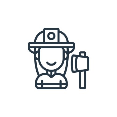 İtfaiyeci vektör ikonu. İtfaiyeci inme inmesi. İnternet ve mobil uygulamalarda kullanmak için itfaiyeci doğrusal sembolü, logo, yazdırma medyası. İnce çizgili çizim. Vektör izole çizimi.