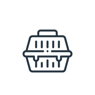 Hayvan taşıyıcı vektör simgesi. Evcil hayvan taşıyıcısı felci. Web ve mobil uygulamalarda kullanmak için evcil hayvan taşıyıcı doğrusal sembolü, logo, yazdırma ortamı. İnce çizgili çizim. Vektör izole çizimi.