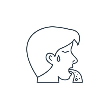 kusma vektör simgesi. Düzenlenebilir kusmuk felci. İnternet ve mobil uygulamalarda kullanılacak doğrusal kusma sembolü, logo, yazdırma medyası. İnce çizgili çizim. Vektör izole çizimi.