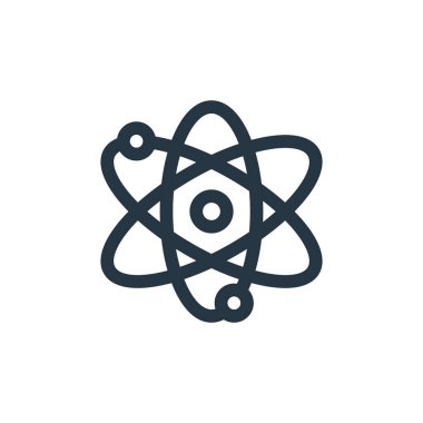 Atom vektör simgesi. Atomlar düzenlenebilir. Web ve mobil uygulamalarda kullanım için atomlar doğrusal sembolü, logo, yazdırma medyası. İnce çizgili çizim. Vektör izole çizimi.