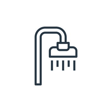 duş vektör simgesi. Duşlar düzenlenebilir. Web ve mobil uygulamalarda kullanmak için duş lineer sembolü, logo, yazdırma medyası. İnce çizgili çizim. Vektör izole çizimi.