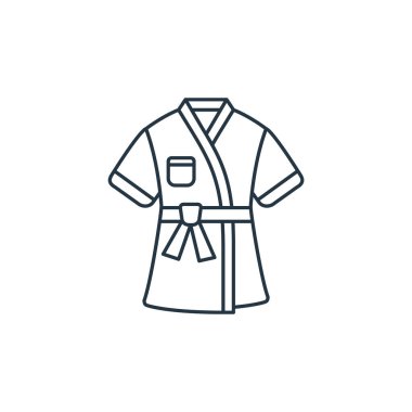 Bornoz vektör simgesi. Bornozla düzenlenebilir felç. İnternet ve mobil uygulamalarda kullanmak için bornoz lineer sembolü, logo, yazdırma medyası. İnce çizgili çizim. Vektör izole çizimi.