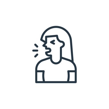 Öksürük vektörü simgesi. Öksürük felci. Web ve mobil uygulamalarda kullanım için öksürük lineer sembolü, logo, yazdırma medyası. İnce çizgili çizim. Vektör izole çizimi.