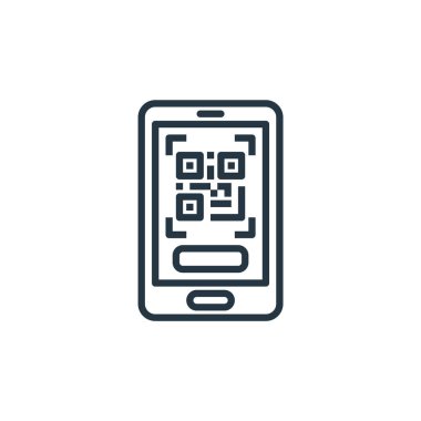 QR kod vektör simgesi. QR kodu değiştirilebilir vuruş. Web ve mobil uygulamalarda kullanmak için qr kod doğrusal sembolü, logo, yazdırma ortamı. İnce çizgili çizim. Vektör izole çizimi.
