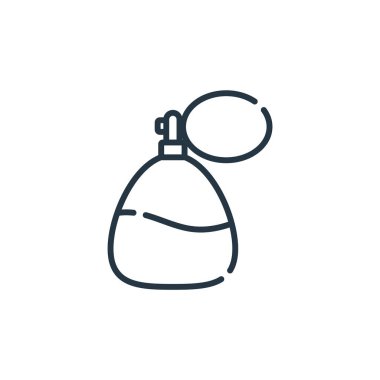 Parfüm vektörü simgesi. Parfüm yenilebilir felç. Web ve mobil uygulamalarda, logoda ve yazılı medyada kullanılmak üzere parfüm doğrusal sembolü. İnce çizgili çizim. Vektör izole çizimi.