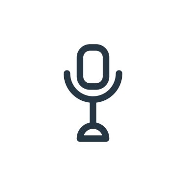 mikrofon vektör simgesi. mikrofon inme inmesi. İnternet ve mobil uygulamalarda, logoda ve yazılı medyada kullanılmak üzere mikrofon doğrusal sembolü. İnce çizgili çizim. Vektör izole çizimi.