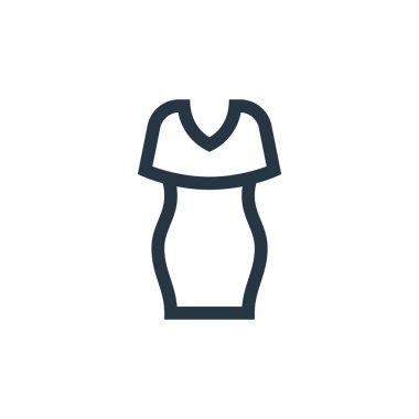 Giysi vektör simgesi. Kurgulanabilir elbise darbesi. İnternet ve mobil uygulamalarda, logoda ve yazılı medyada kullanmak için doğrusal giyim sembolü. İnce çizgili çizim. Vektör izole çizimi.