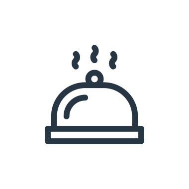 Yemek tepsisi vektör simgesi. Yemek tepsisi yenilebilir felç. Gıda tepsisi lineer sembolü web ve mobil uygulamalar, logo, yazdırma medyası için. İnce çizgili çizim. Vektör izole çizimi.