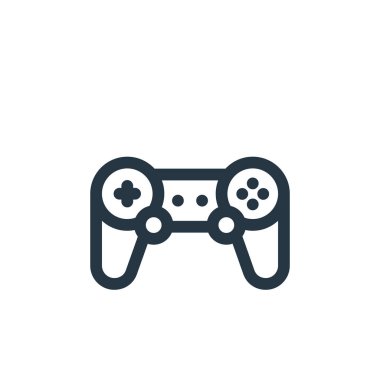 Oyun denetleyici vektör simgesi. Oyun denetleyici, düzenlenebilir vuruş. Web ve mobil uygulamalarda kullanım için oyun denetleyici doğrusal sembolü, logo, yazdırma ortamı. İnce çizgili çizim. Vektör izole çizimi.