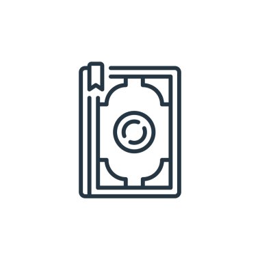 Kuran vektör simgesi. Kur 'an okunabilir felç. İnternet ve mobil uygulamalarda, logoda, yazılı medyada kullanmak için Kur 'an doğrusal sembolü. İnce çizgili çizim. Vektör izole çizimi.