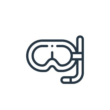 Şnorkel vektör simgesi. Şnorkelle yüzülebilir vuruş. Web ve mobil uygulamalarda, logoda, yazdırma ortamında kullanmak için şnorkelle doğrusal sembol. İnce çizgili çizim. Vektör izole çizimi.