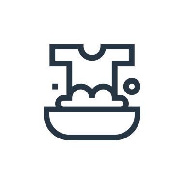 çamaşır vektörü simgesi. Yıkanabilir felç. İnternet ve mobil uygulamalarda kullanım için doğrusal simge yıkama, logo, yazdırma medyası. İnce çizgili çizim. Vektör izole çizimi.