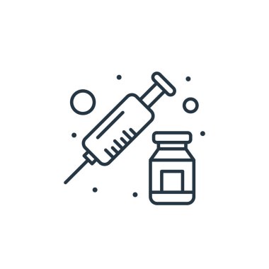 Şırınga vektör simgesi. Düzenlenebilir şırınga felci. Web ve mobil uygulamalarda kullanmak için şırınga doğrusal sembolü, logo, yazdırma medyası. İnce çizgili çizim. Vektör izole çizimi.