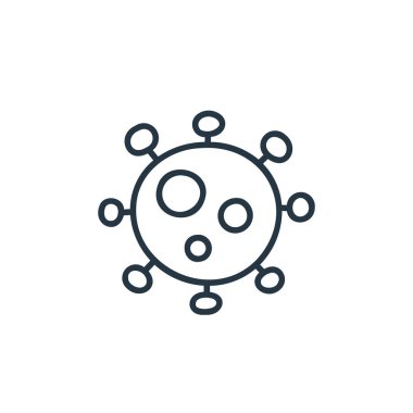 Virüs vektör simgesi. Virüs yayılabilir felç. İnternet ve mobil uygulamalarda, logoda ve yazılı medyada kullanılmak üzere virüs doğrusal sembolü. İnce çizgili çizim. Vektör izole çizimi.