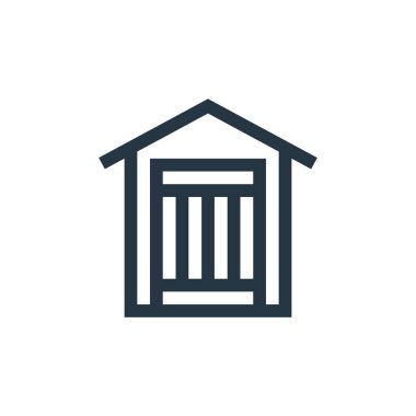 Soyunma odası vektör ikonu. Soyunma odası inmesi. Web ve mobil uygulamalarda kullanım için soyunma odası lineer sembolü, logo, yazdırma medyası. İnce çizgili çizim. Vektör izole çizimi.