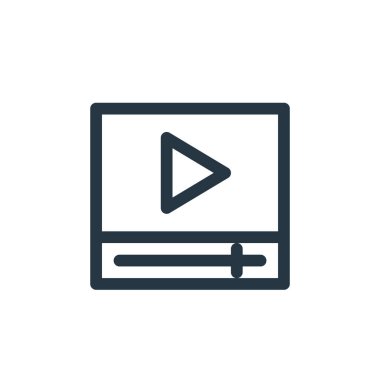 Video oynatıcı vektör simgesi. Video oynatıcı, düzenlenebilir vuruş. Web ve mobil uygulamalarda kullanmak için video oynatıcı doğrusal sembol, logo, yazdırma ortamı. İnce çizgili çizim. Vektör izole çizimi.