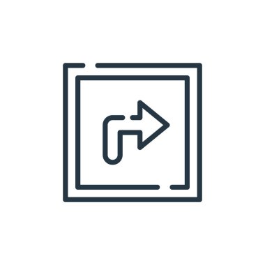 Sağa vektör simgesine dön. Düzenlenebilir sağa dön. Web ve mobil uygulamalarda, logoda, yazıcı ortamında kullanmak için sağ doğrusal sembolü çevirin. İnce çizgili çizim. Vektör izole çizimi.