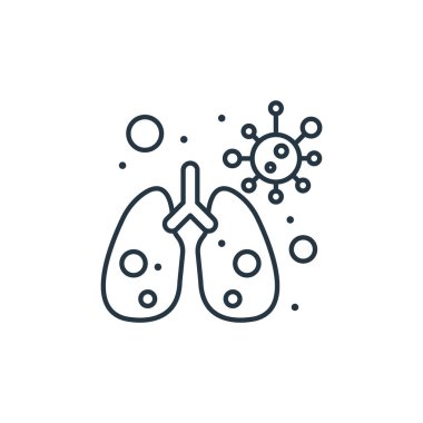 Enfeksiyon kapmış akciğer vektör ikonu. Enfeksiyon kapmış akciğerler. İnternet ve mobil uygulamalarda, logoda ve yazılı medyada kullanılmak üzere enfeksiyon kapmış akciğerler doğrusal sembolü. İnce çizgili çizim. Vektör izole çizimi.