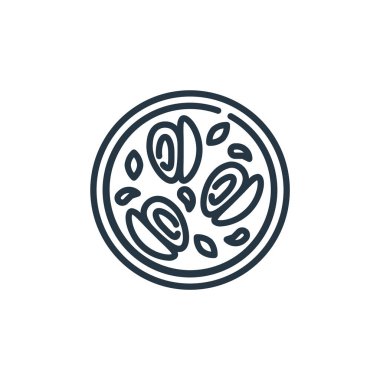 midye vektör simgesi. Kurgulanabilir midye felci. İnternet ve mobil uygulamalarda kullanım için midye doğrusal sembolü, logo, yazdırma medyası. İnce çizgili çizim. Vektör izole çizimi.