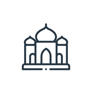 Taç mahal vektör simgesi. Taç mahal düzenlenebilir felç. Web ve mobil uygulamalarda, logoda ve yazılı medyada kullanmak için tac mahal lineer sembolü. İnce çizgili çizim. Vektör izole çizimi.