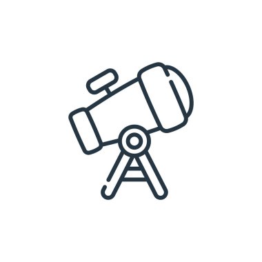 Teleskop vektör simgesi. Teleskop değiştirilebilir vuruş. Web ve mobil uygulamalarda, logoda ve yazılı medyada kullanmak için teleskop lineer sembolü. İnce çizgili çizim. Vektör izole çizimi.