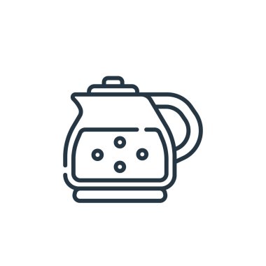 Çaydanlık vektör simgesi. Kurgulanabilir su ısıtıcısı. Web ve mobil uygulamalarda kullanmak için kettle lineer sembolü, logo, yazdırma medyası. İnce çizgili çizim. Vektör izole çizimi.