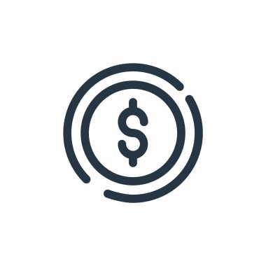 Madeni para vektör simgesi. Yazı tura atalım. Web ve mobil uygulamalarda kullanmak için para doğrusal sembolü, logo, yazdırma medyası. İnce çizgili çizim. Vektör izole çizimi.