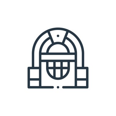 Müzik kutusu vektör simgesi. Müzik kutusu düzenlenebilir felç. Web ve mobil uygulamalarda kullanmak için müzik kutusu doğrusal sembolü, logo, yazdırma ortamı. İnce çizgili çizim. Vektör izole çizimi.