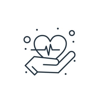 Kalp vektör simgesi. Kalp çarpıntısı. İnternet ve mobil uygulamalarda, logoda ve yazılı medyada kullanılmak üzere kalp doğrusal sembolü. İnce çizgili çizim. Vektör izole çizimi.