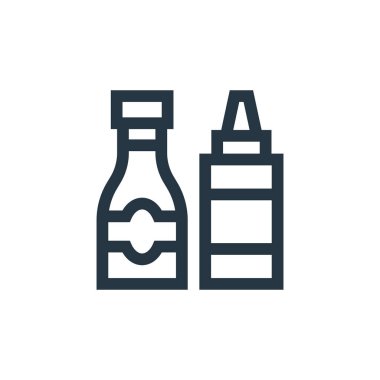 Sos vektör simgesi. Kurgulanabilir baharatlar. Web ve mobil uygulamalarda, logoda, yazdırma ortamında kullanım için baharat doğrusal sembolü. İnce çizgili çizim. Vektör izole çizimi.