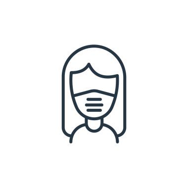 yüz maskesi vektör simgesi. Yüz maskesi değiştirilebilir felç. Web ve mobil uygulamalarda kullanmak için yüz maskesi çizgisel sembolü, logo, yazdırma medyası. İnce çizgili çizim. Vektör izole çizimi.