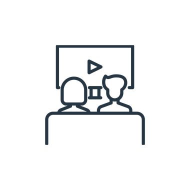 Film vektör simgesi. Filme alınabilir felç. Web ve mobil uygulamalarda, logoda ve yazılı medyada kullanılmak üzere film doğrusal sembolü. İnce çizgili çizim. Vektör izole çizimi.