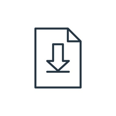 Vektör simgesi indir. İndirilebilir felç. Web ve mobil uygulamalarda kullanmak için doğrusal sembol indir, logo, yazdırma ortamı. İnce çizgili çizim. Vektör izole çizimi.