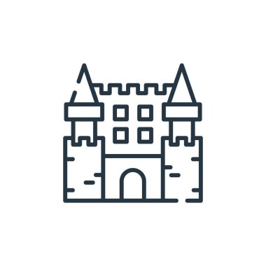 Şato vektör simgesi. Kale düzenlenebilir vuruş. şato lineer sembolü web ve mobil uygulamalar, logo, yazdırma medyası için. İnce çizgili çizim. Vektör izole çizimi.