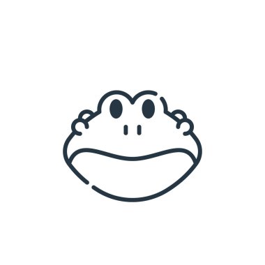 Kurbağa vektör simgesi. Kurbağa inmesi. Web ve mobil uygulamalarda kullanım için kurbağa doğrusal sembolü, logo, yazdırma medyası. İnce çizgili çizim. Vektör izole çizimi.