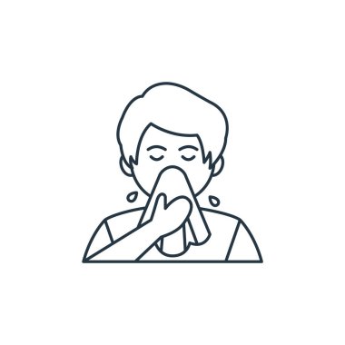 Hapşırık vektör simgesi. Hapşırık, düzeltilebilir felç. Web ve mobil uygulamalarda kullanmak için doğrusal simgeyi hapşırt, logo, yazdırma medyası. İnce çizgili çizim. Vektör izole çizimi.