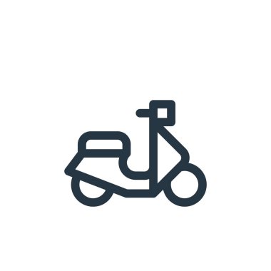 Scooter vektör simgesi. Scooter yenilebilir felç. Mobilet lineer sembolü web ve mobil uygulamalarda, logoda, yazdırma ortamında kullanılır. İnce çizgili çizim. Vektör izole çizimi.