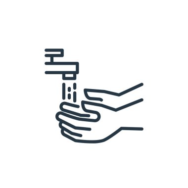el yıkama vektör simgesi. Elle yıkanabilir felç. Web ve mobil uygulamalarda kullanım için el yıkama lineer sembolü, logo, yazdırma medyası. İnce çizgili çizim. Vektör izole çizimi.